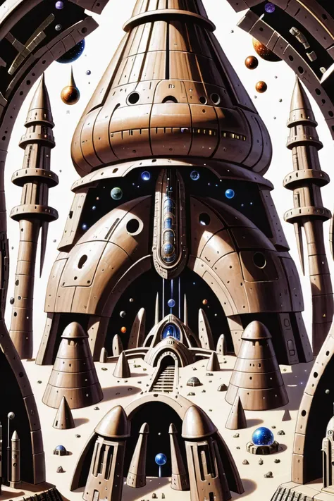 a close up of a futuristic building with a clock tower