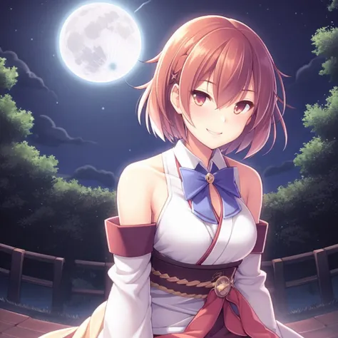 colorful, ((straight-on)), mature aged-up solo 1girl, detached sleeves, bowtie, brooch, belt, (magical girl style:0.4), (cardcaptor sakura style:0.4), short hair, seductive smile, night sky, full moon, bare shoulders, robes,
 <lyco:1716673109340297890:0.8>...