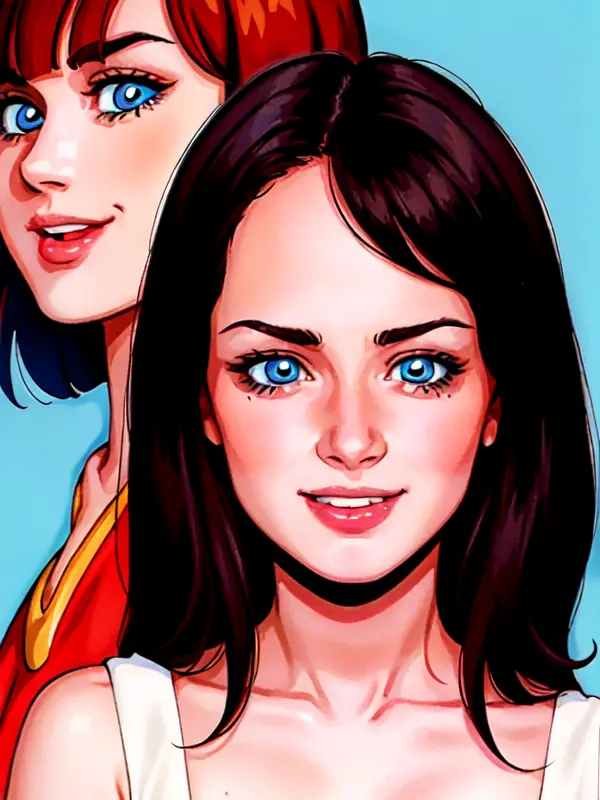 (2d 90s anime cel disney cartoon vector style) ,
headshot of a young girl dark brown hair blue eyes ,
<lora:gilmore girls Alexis Bledel:0.65>