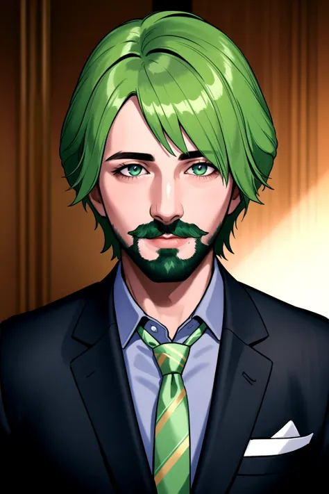 there is a man with green hair and a beard wearing a suit