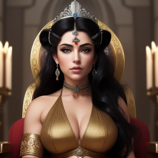cinematic film still, full body, of (((goddess))), ((anatolian)), beautiful, ((red-black hair in ringlets)), (legs spread invitingly:1.2), exposed pussy, large breasts, large ass, extremely muscular, tanned, toned abs, (detailed face), blue eyes, alluring ...