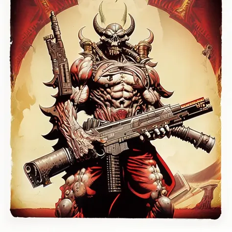 3 photo, demonic looking demon holding a machine gun in one hand (martianwarlord:1)