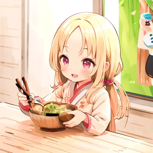 highres,best quality,
best quality, ultra-detailed, traditional media, (sktch:1.2),
cheerful cute girl sitting with forehead blonde long hair, open mouth, 
 holding chopsticks, chopped spring onion, nattou rice bowl, wooden table,
 <lora:nattou_SD15_V1:1>,...