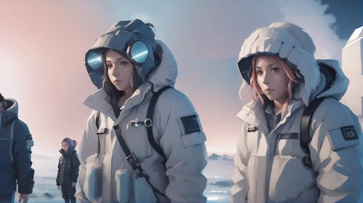 two women in space suits standing next to each other