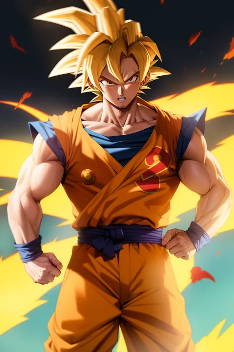 masterpiece, best quality, goku, super saiyan, yellow hair