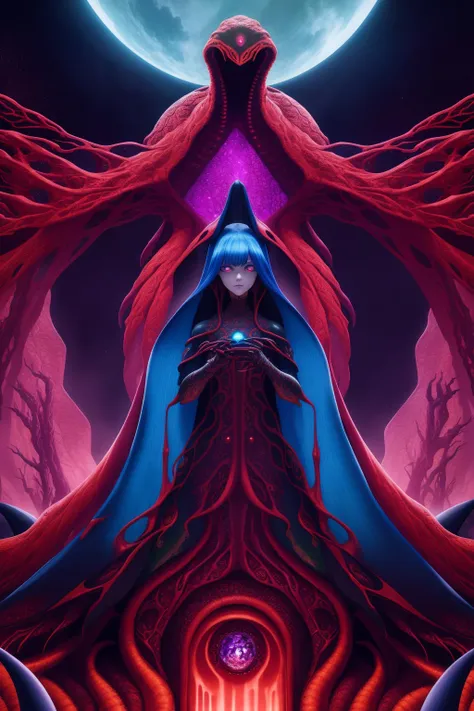 deep color, futuristic, intricate detail, masterpiece, best quality, eldritch horror, alien, deity, color splash