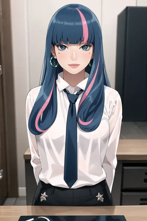 ((best quality)), ((highly detailed)), masterpiece, ((official art)), detailed face, beautiful face, (detailed eyes:1.3, deep eyes), (eida), long hair, bangs, blue eyes, very long hair, blue hair, pink hair, multicolored hair, earrings,  blunt bangs,  two-...