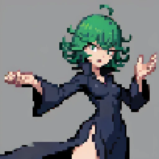 a close up of a pixel art of a woman with green hair