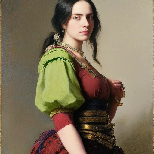 a portrait of a strong bilsh21, feminine,with puffed sleeves by andrey shishkin, vasily surikov, justin gerard, james gurney, hi...