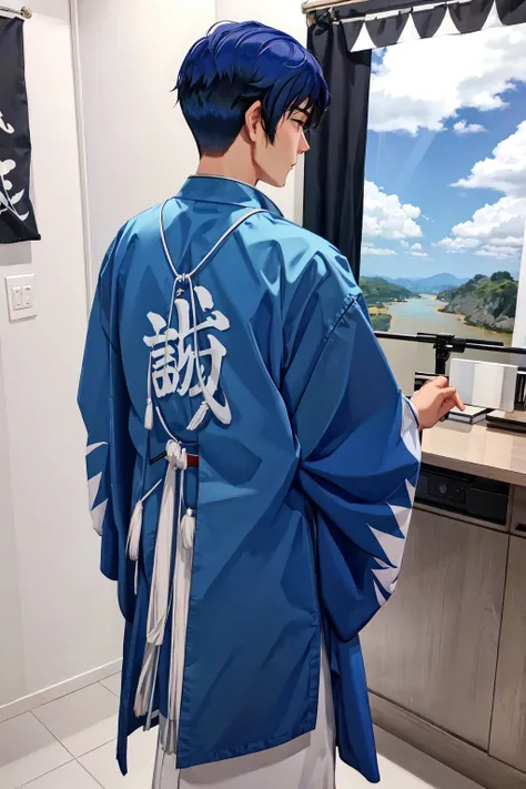 <lora:Shinsengumi_Haori:0.8>  Shinsengumi Haori, 1boy, male focus, from the back, pov, emblem,  shirt, solo,