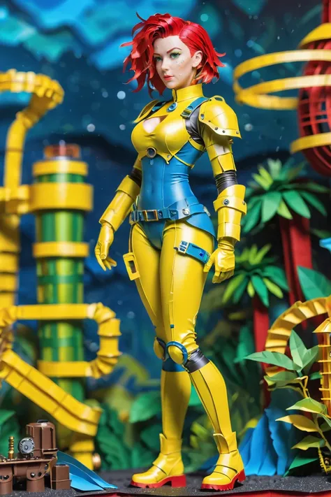 a close up of a toy figure of a woman in a yellow suit