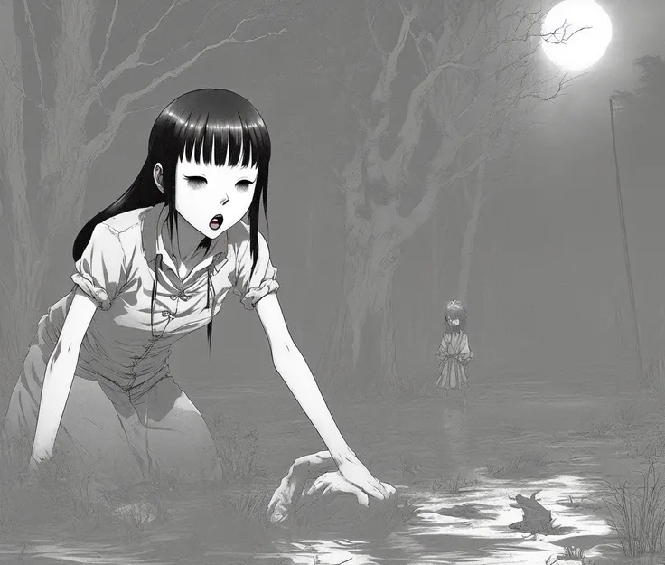 a horror beyond my comprehension staring at me, infamous dark photograph, no mouth, anime, youkai, manga, art by junji ito