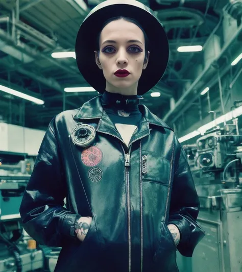 documentary film still, photography feature article
alternative egirl tattoos
cyberpunk factory (underground) background, winning
svelte mama wearing tight fashion retro boilersuit, busy engineering working on an alien artefact
by Robert Hagan and Pascele...