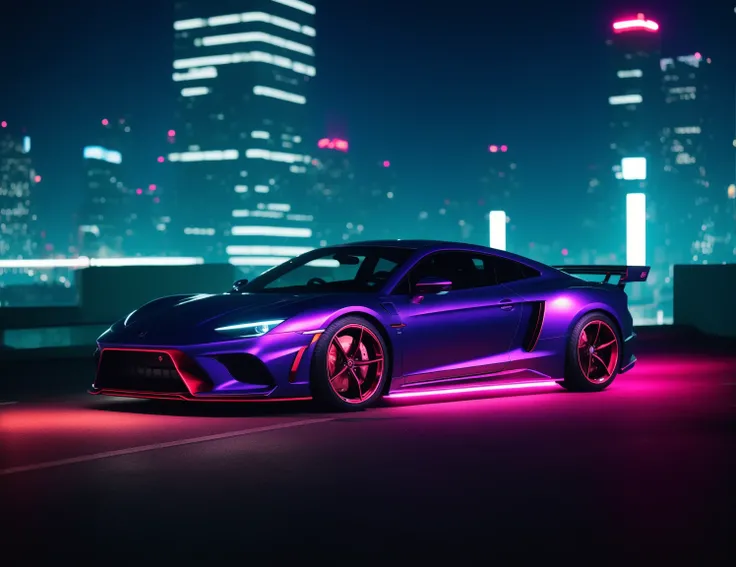 RAW photo, a photo of sport car, detailed vinyls, (neon:0.5), cyberpunk, background is city, 8k uhd, dslr, soft lighting, high quality, film grain, Fujifilm XT3