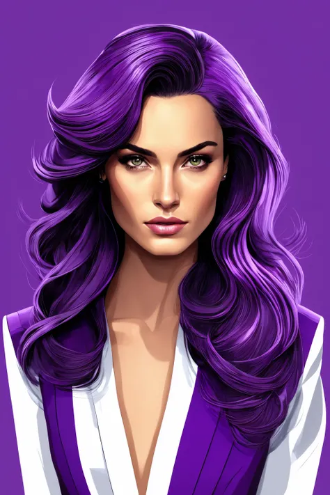 woman, solo, purple hair, purple eyes, driver,
([Jacqueline Bisset|Gal Gadot|Jessica Chastain]:0.85), middle shot, drawing, vector art, illustration, flat lines, 
masterpiece, professional, high quality, beautiful, amazing, ancient, ConceptArtWorld, busine...