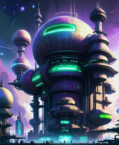 digital painting, atompunk, gargantuan scifi sky city outside of the universe<lora:EnvyAtompunkXL01:0.5>