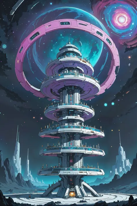 a futuristic city with a spiral staircase and a spiral staircase