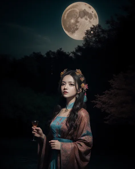 (8k, RAW photo:1.2), best quality, ultra high res, dramatic angle, (fluttered detailed color splashs), (illustration), (((1 girl))), (long hair), (rain:0.9), (hair ornament:1.4), there is an ancient palace beside the girl, chinese clothes, (focus on), colo...