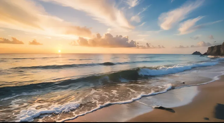 Sandy beach shining in the morning glow