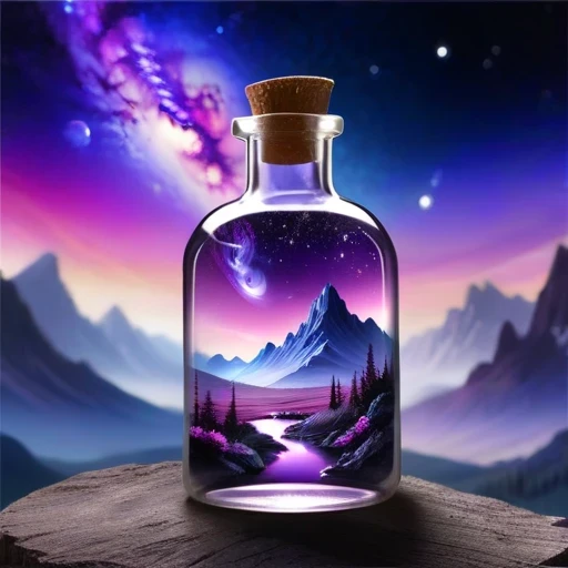 beautiful scenery nature glass bottle landscape, , purple galaxy bottle,