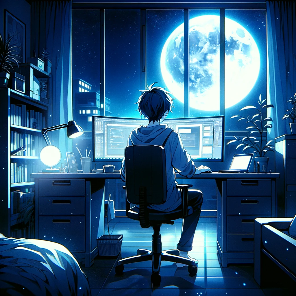 満月の前で
