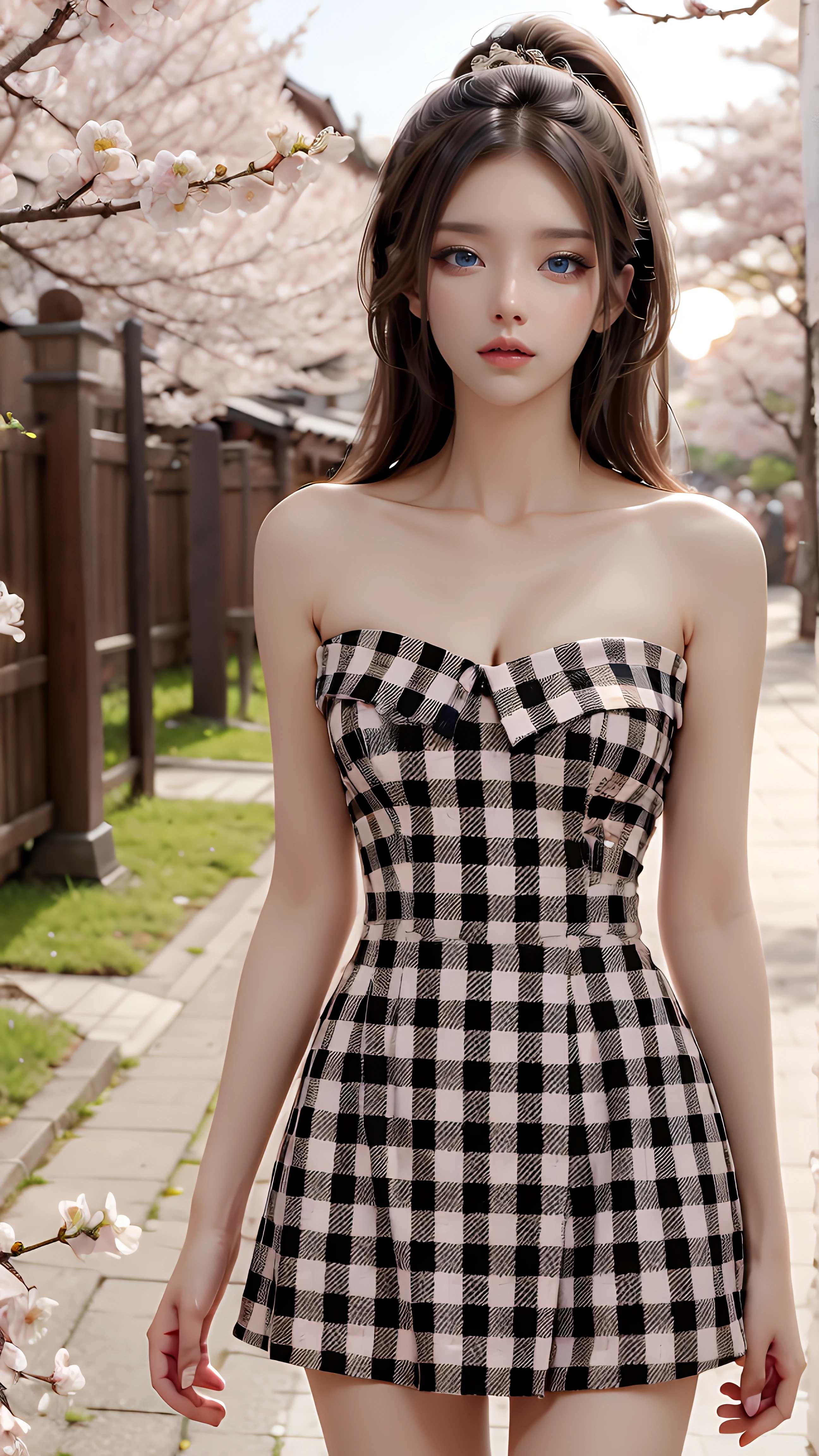 粉黑甜美學院風無肩帶格紋小禮服 2025_11_5