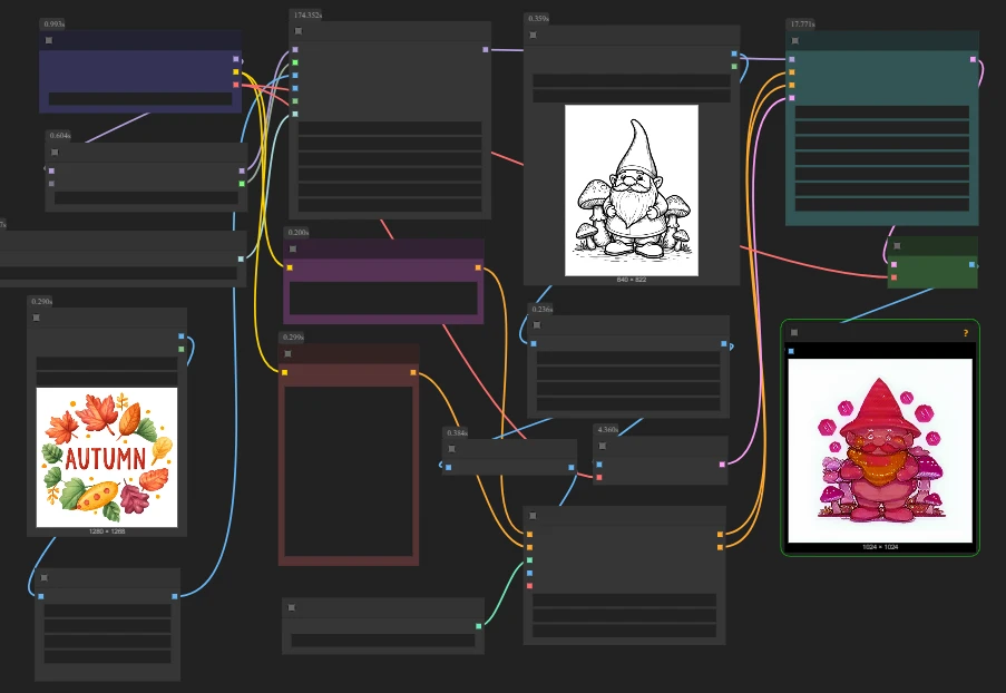 Colorize a black and white line drawing with colors from another image with SDXL