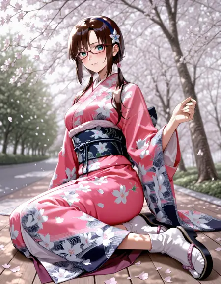 Printed Lace Trim Kimono illust