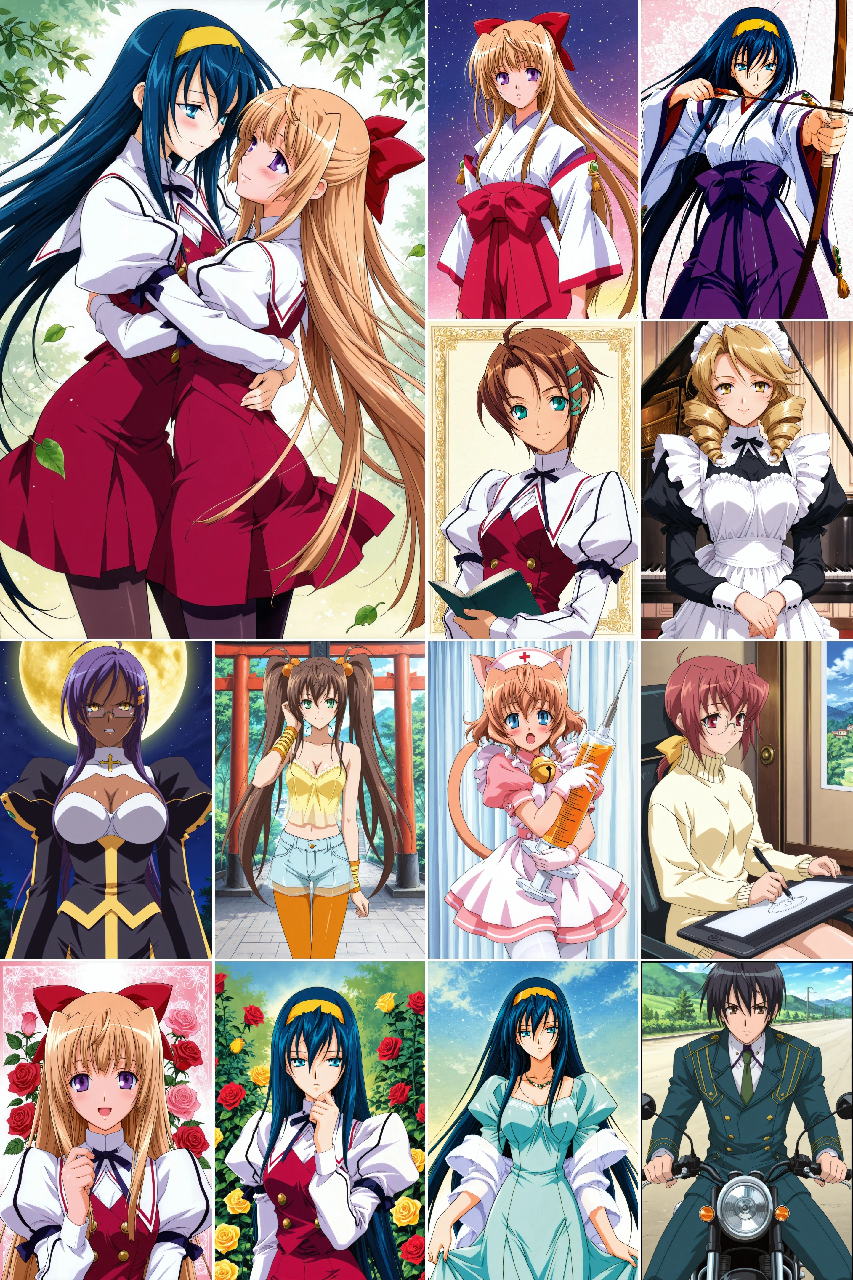 9 in 1，《Kannazuki no Miko》/《神無月の巫女》，Kurusugawa Himeko，Himemiya Chikane - Artist Style illustrious XL_v1.0