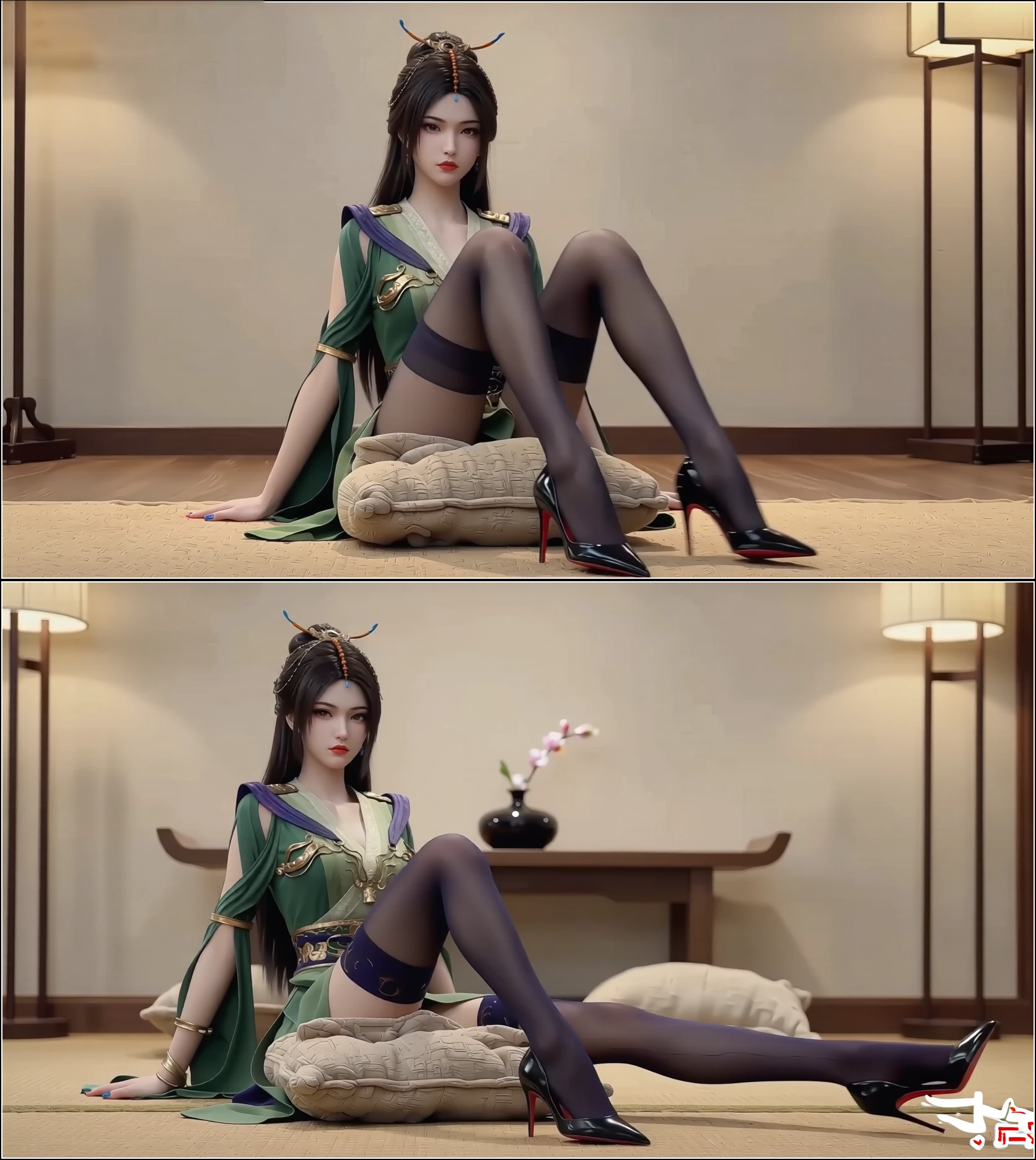 坐着伸腿姿势qwen 1