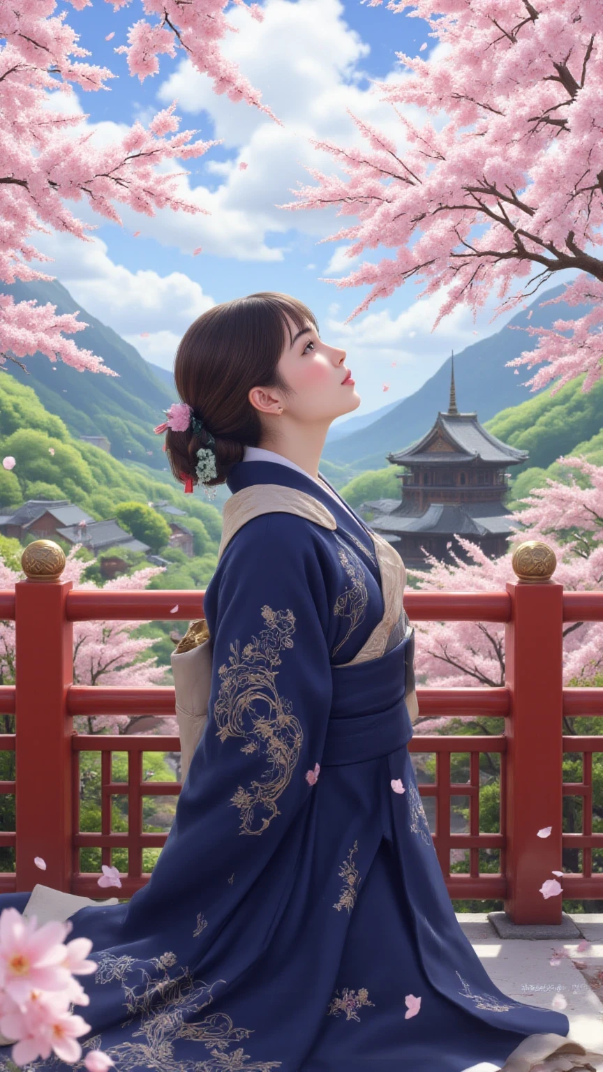 A beautiful woman wearing a dark blue kimono  v1.0