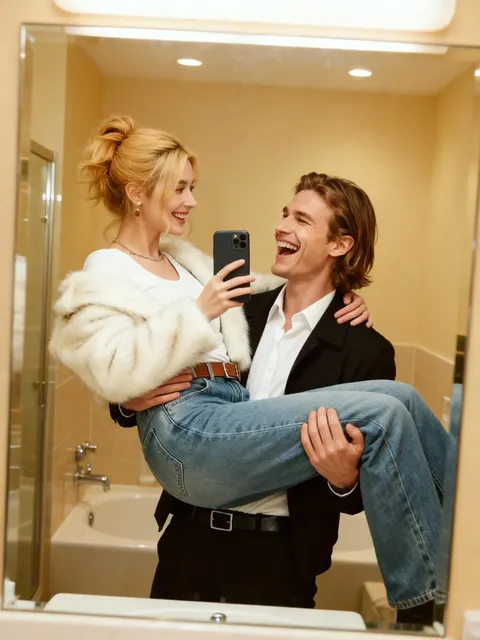 Selfie de casal no espelho