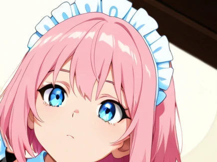 pink short hair maid. large breasts, 1.0