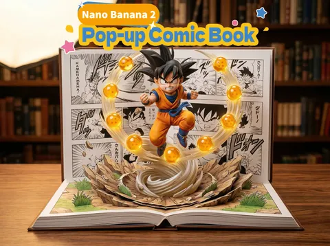 Three-dimensional comic book with characters