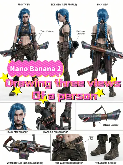 Nano Banana 2: Three-view drawing of a person