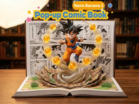 Three-dimensional comic book with characters