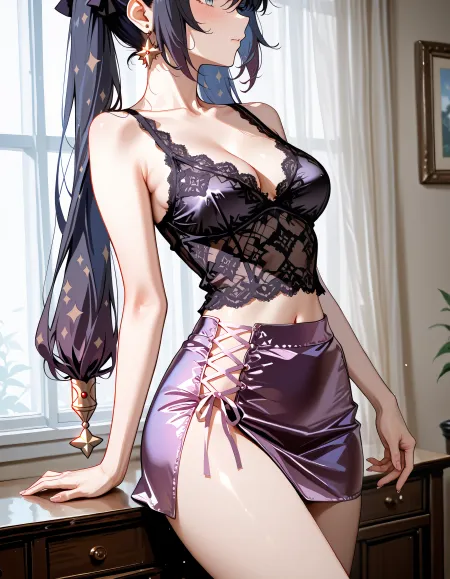 Satin & Lace Camisole & Cross-Laced ????????? ilust