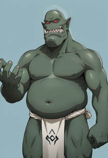 Orc - Taimanin Asagi (Lilith) [Illustrious] 1boy, green orc, green skin, colored skin, no pupi
