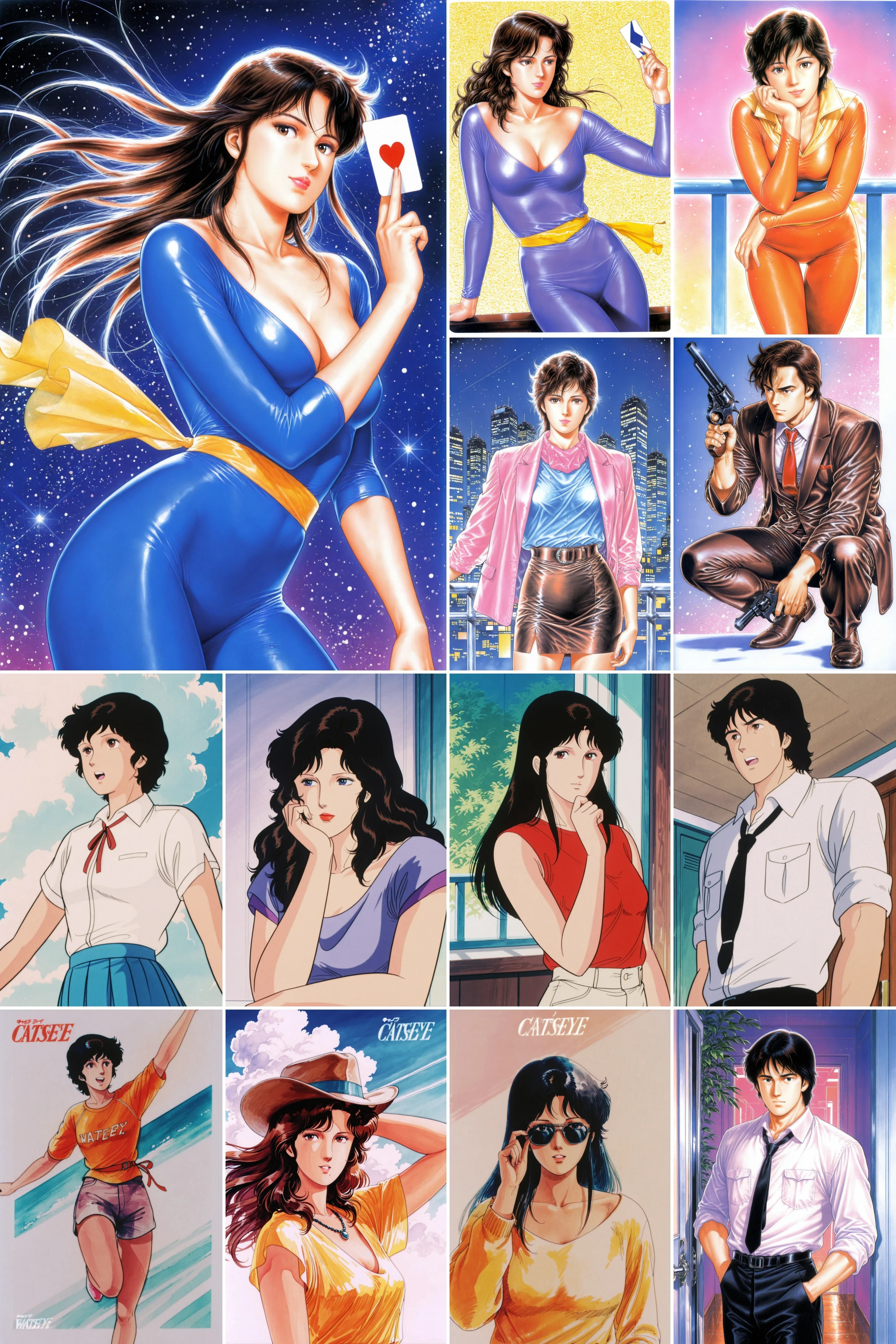 6 in 1，Cat's Eye/猫眼三姐妹，Tsukasa Hojo/北条司，City Hunter/城市猎人 illustrious XL_v2.0