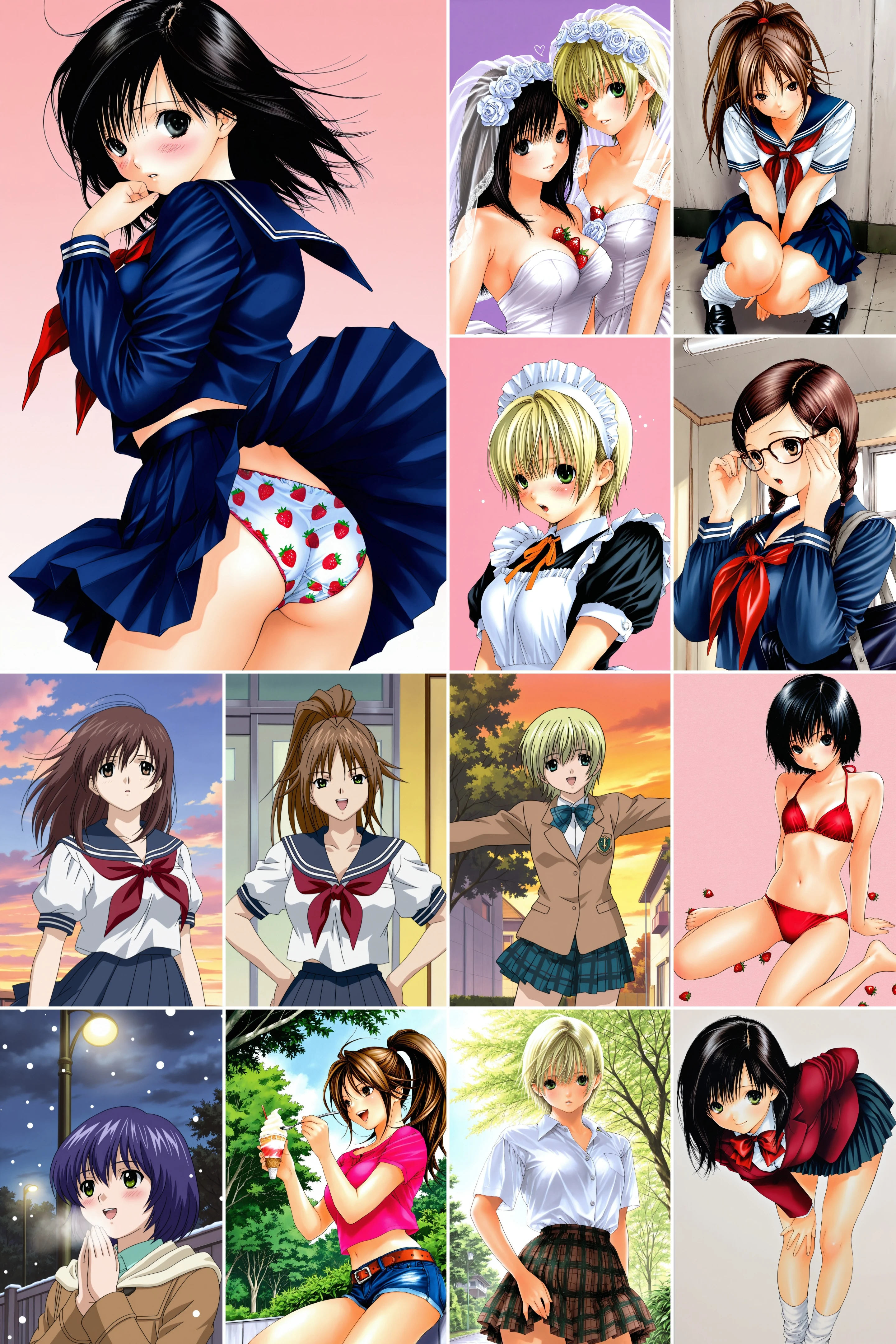 4 in 1，Ichigo 100%/草莓100%，Mizuki Kawashita/河下水希，东城绫、西野司 - Artist Style illustrious XL_v1.0