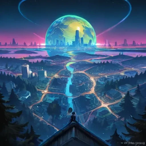 In the style of cyberpunk anime, a colorful, super-detailed image of a high-tech