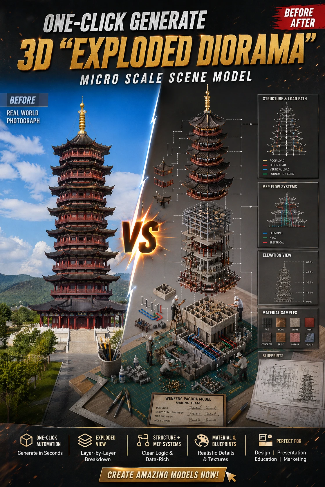 Isometric 3D Exploded View Miniature Scene Model