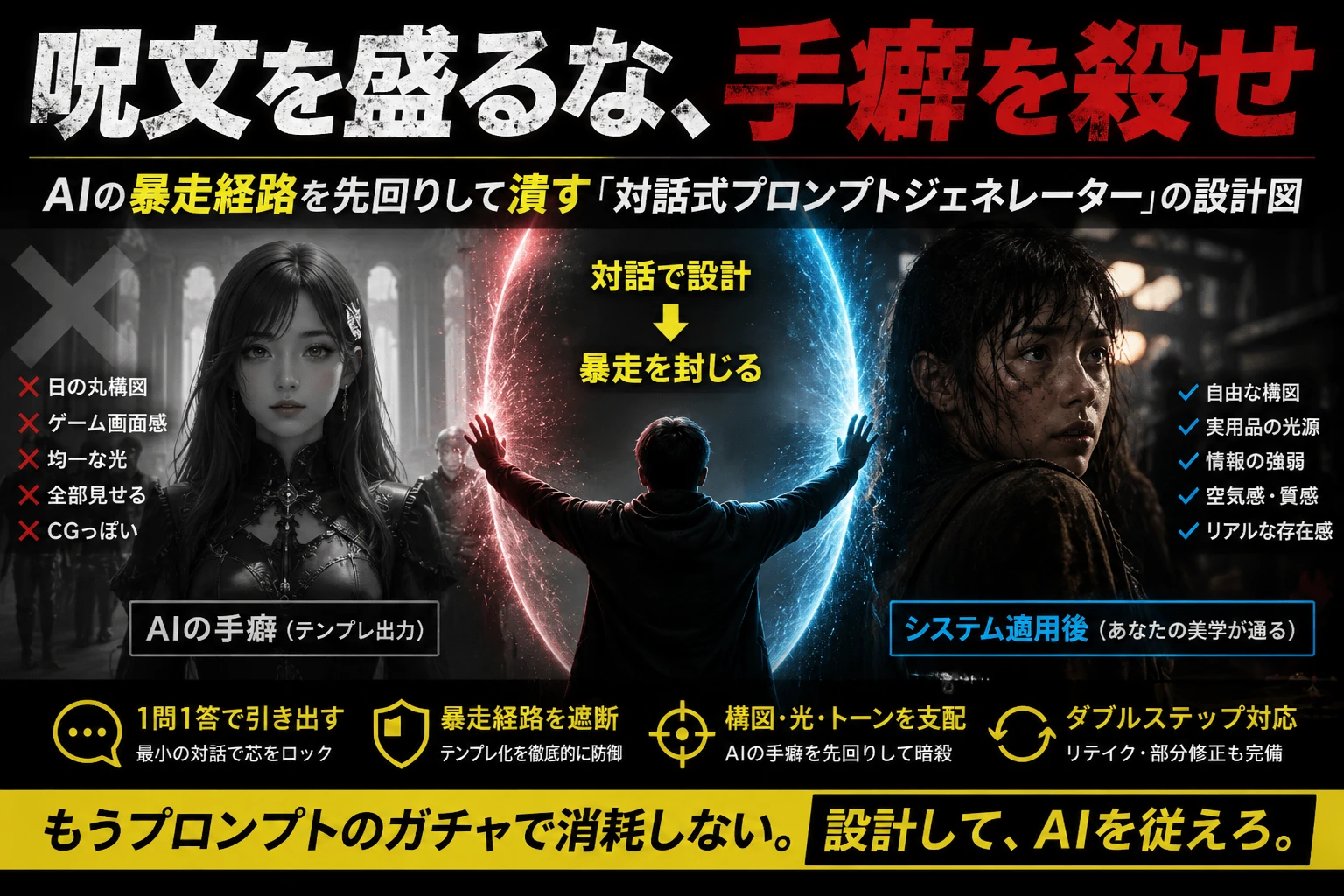 【呪文を盛るな、手癖を殺せ】AIの暴走経路を先回りして潰す「対話式プロンプトジェネレーター」の設計図