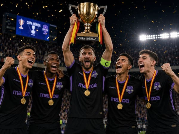 Cosmic celebrando o troféu da Copa Ibérica
