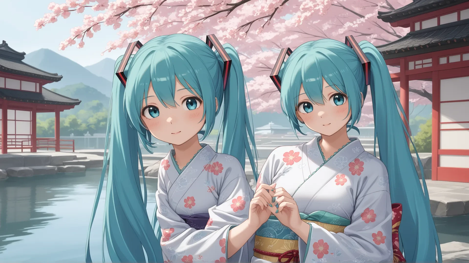 One Hatsune Miku in a beautiful summer kimono