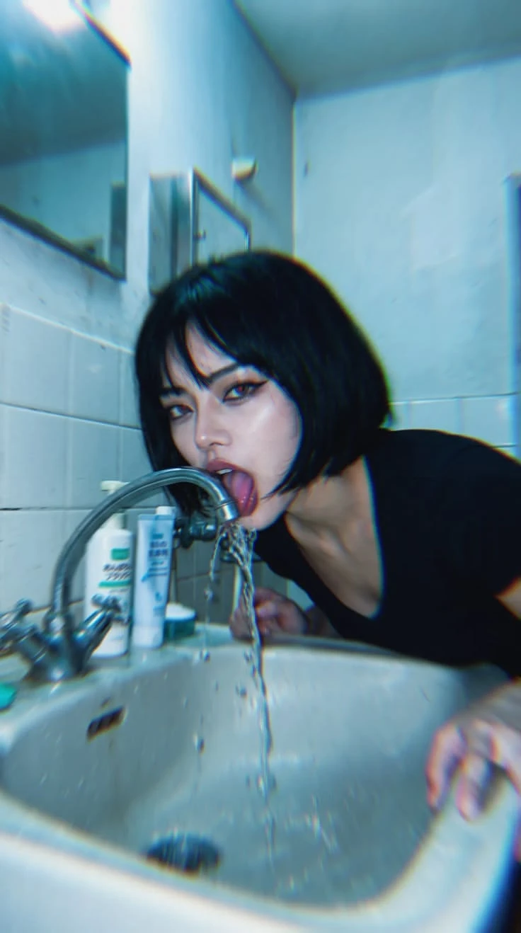 7-second video: drinking water from a faucet with the mouth
