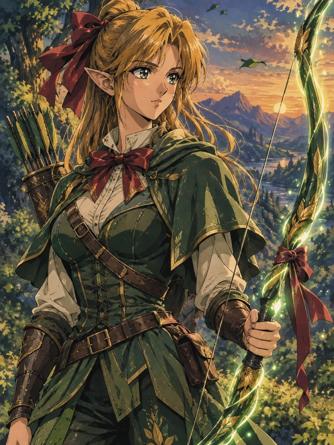 Elven archer with three bows at sunset! 🏹